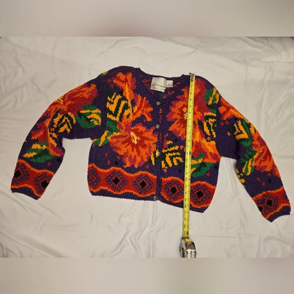 Dana Buchman Purple and Orange Floral Knit Cardigan - Picture 3 of 5